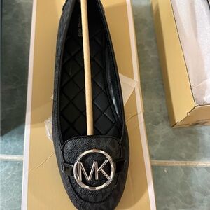 Michael Kors Black Quilted Logo Moccasin Flat